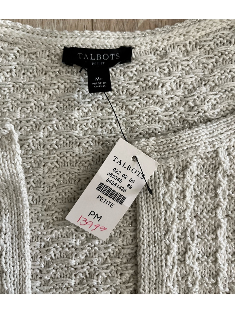 NWT Talbots Women’s Textured Knit Metallic Coatigan Cream - Size Medium Petite - Picture 5 of 8